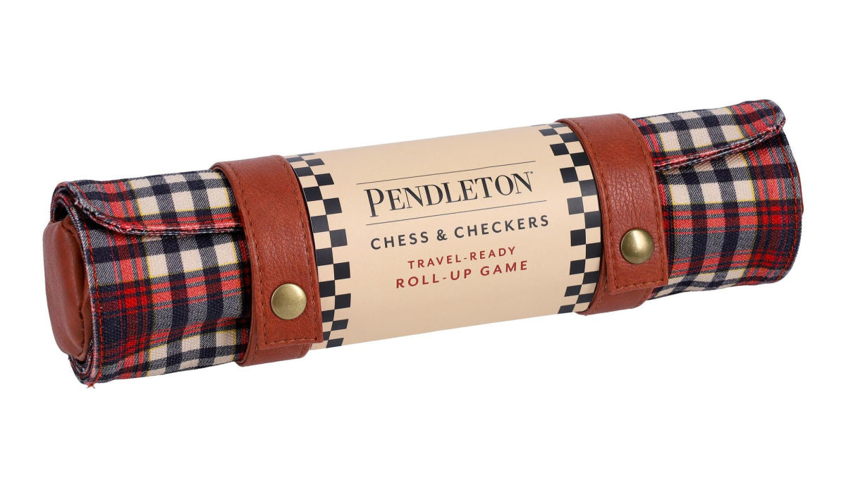 Pendleton Red Black Check Pattern Chess & Checkers : Travel-ready Roll-up Game