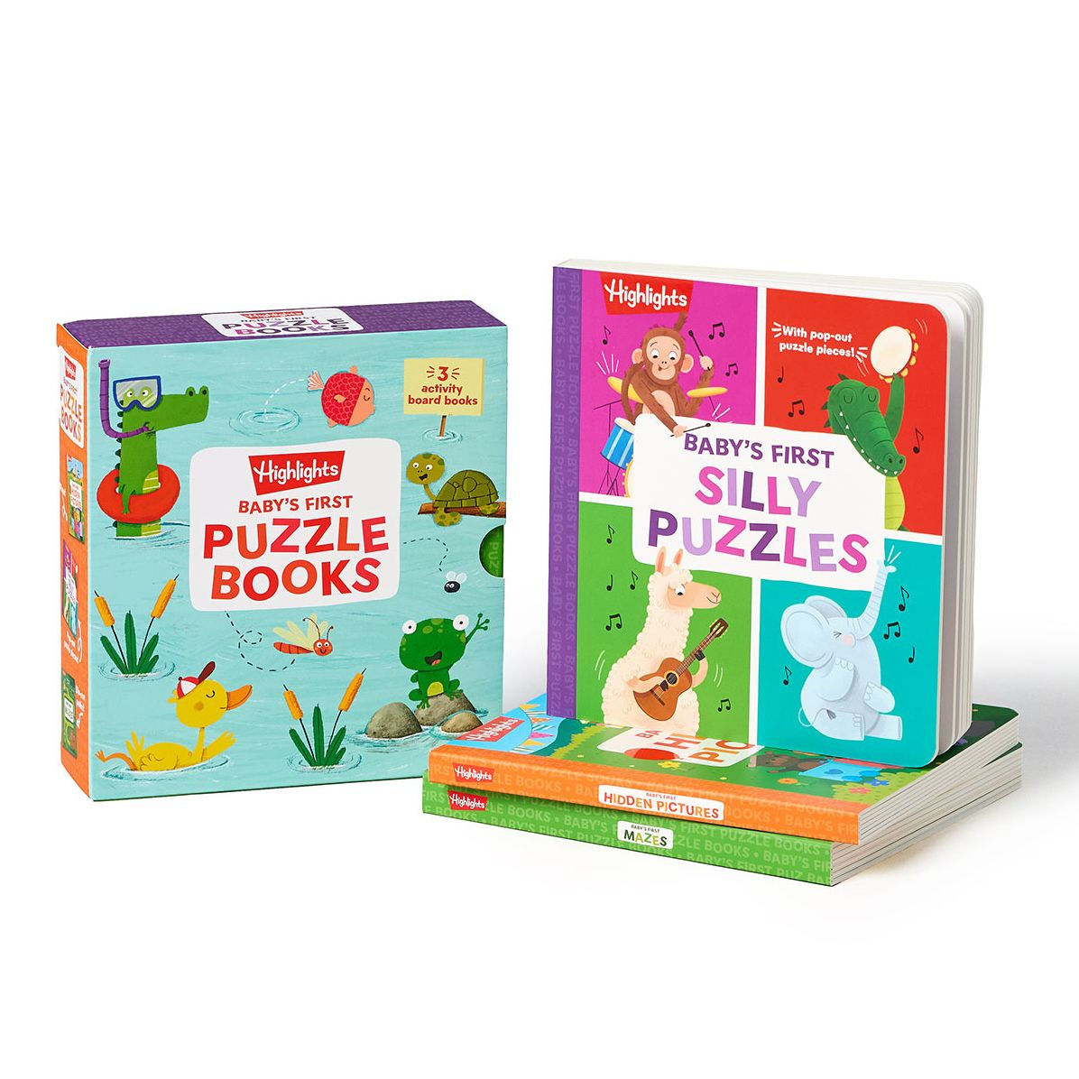 Baby's First Puzzle Books Interactive Board Books for Babies and Toddlers, 3 Fun Activity Books with Foam Puzzle Pieces, Mazes, Silly Scenes for Play Time